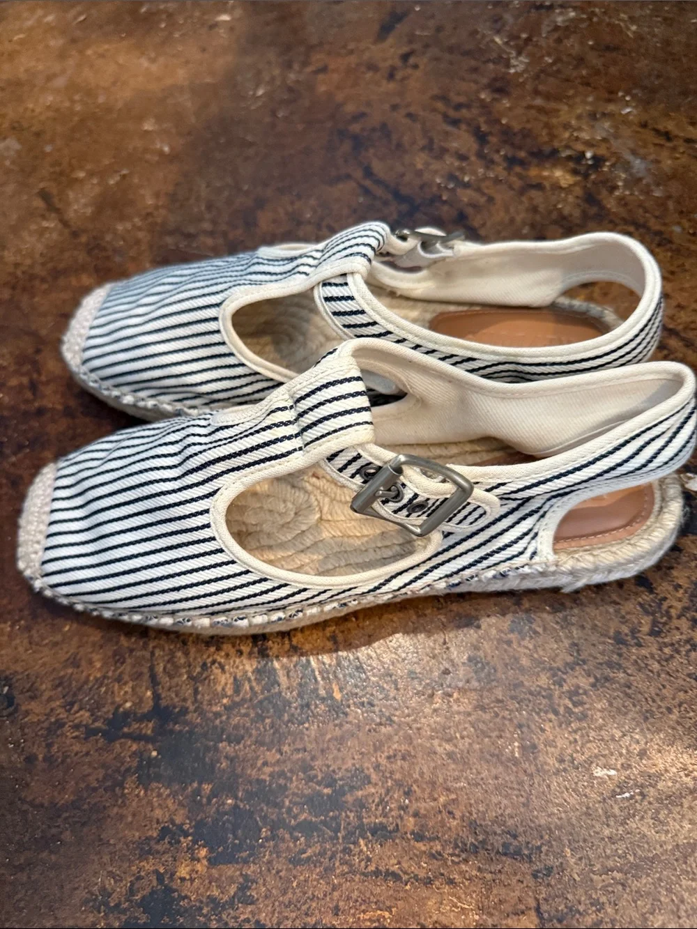 Re/Done Striped Espadrille Slingback Flats - Black &